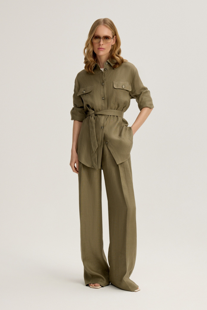 Рубашка "Ravenna" с поясом из итальянского льна Max Mara Мавелти (Mavelty)
