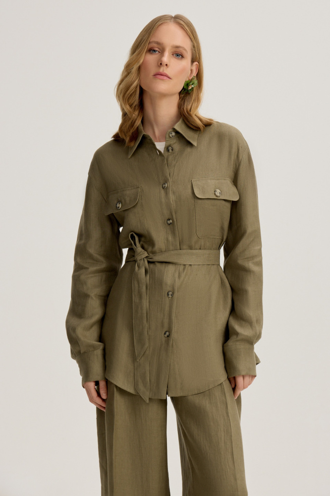 Рубашка "Ravenna" с поясом из итальянского льна Max Mara Мавелти (Mavelty)