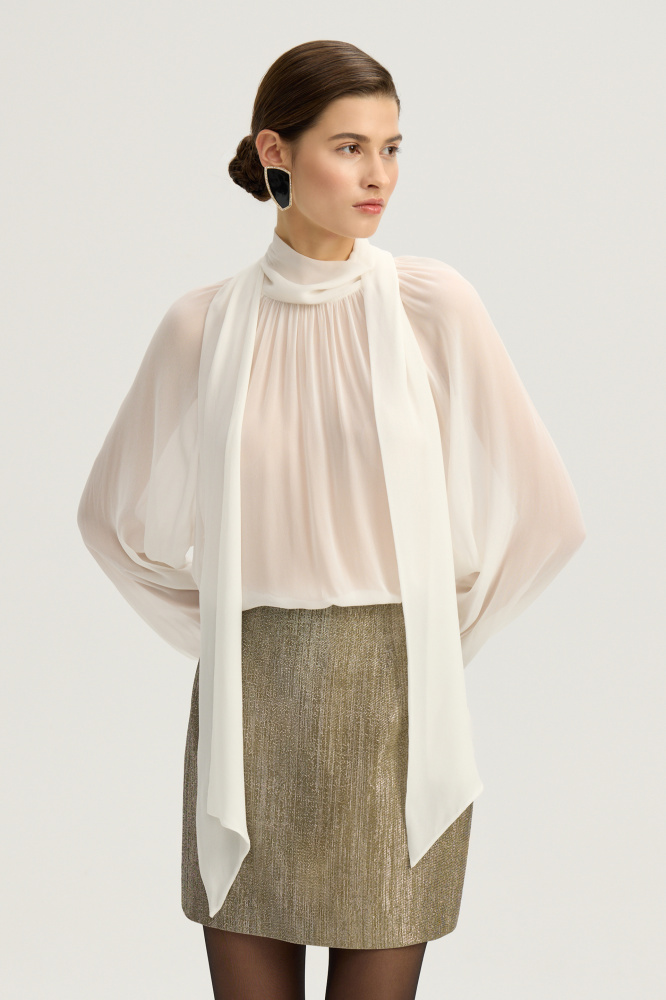 Блуза "Nereto" с бантом из итальянской вискозы Мавелти (Mavelty)