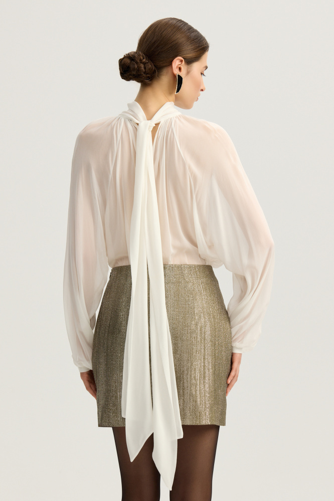 Блуза "Nereto" с бантом из итальянской вискозы Мавелти (Mavelty)