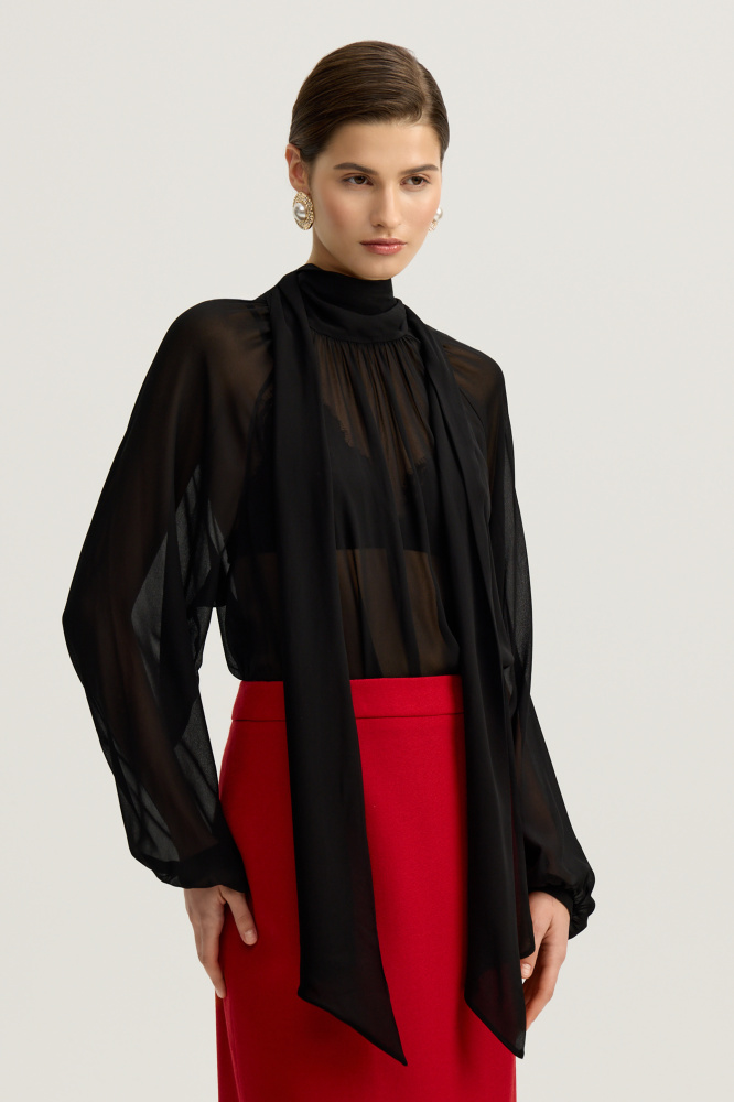 Блуза "Jesolo" с бантом из итальянской вискозы Мавелти (Mavelty)