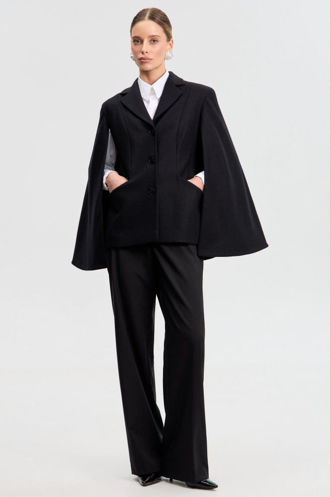 Жакет "Valsolda" с кейпом из итальянской шерсти Мавелти (Mavelty)