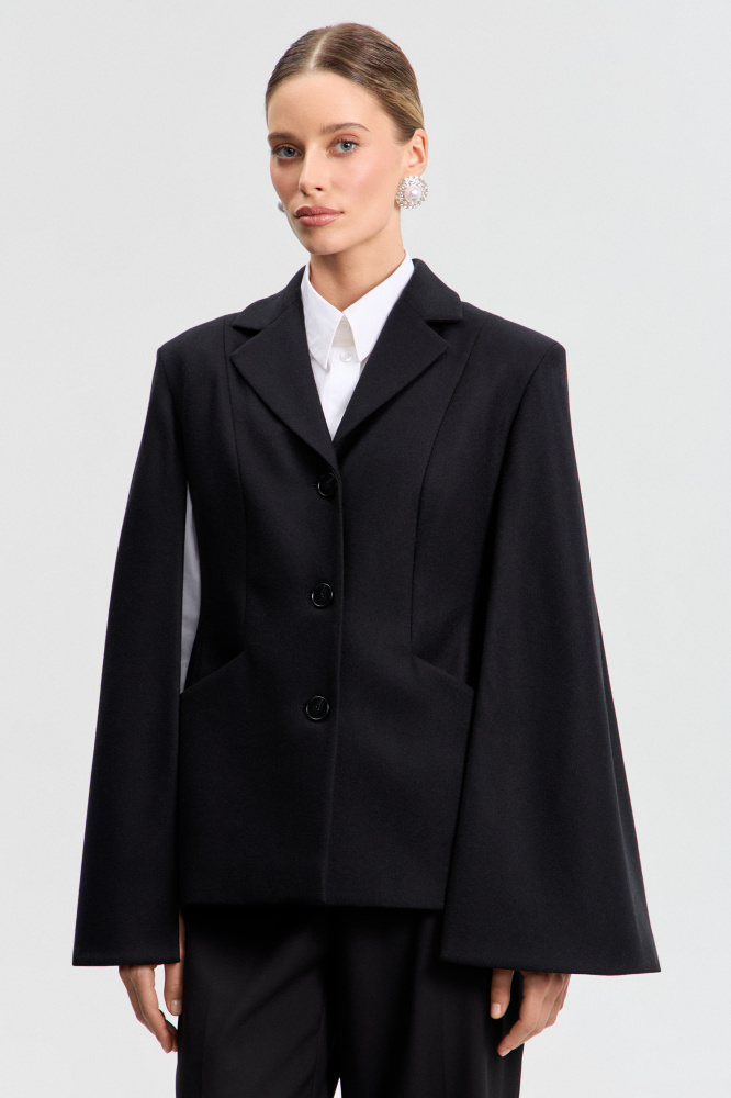 Жакет "Valsolda" с кейпом из итальянской шерсти Мавелти (Mavelty)